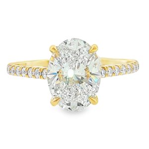 Μονόπετρο Δαχτυλίδι με Οβάλ 2.00ct Lab-Gown Διαμάντι, Hidden Halo και Pavé Γάμπα από Χρυσό Κ18