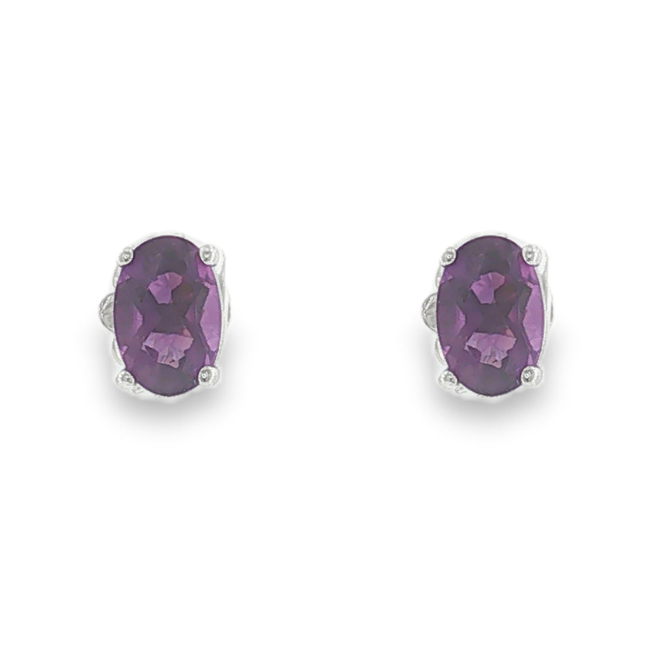 Oval Amethyst Stud Earrings in 14K White Gold