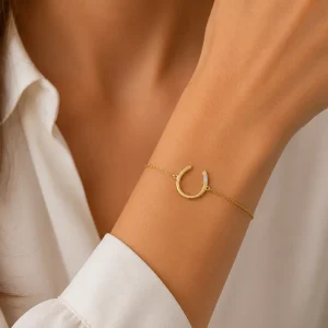 Horseshoe Bracelet with Diamond Accent in 14K Yellow Gold