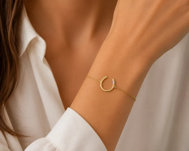 Horseshoe Bracelet with Diamond Accent in 14K Yellow Gold
