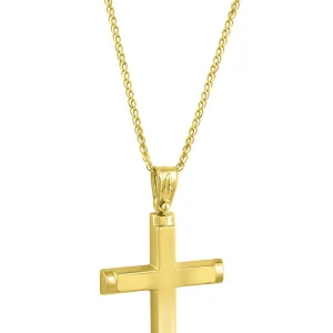 Classic Cross Pendant with Mat and Polished Finish in 14K Yellow Gold