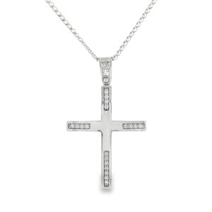 Channel-Set Diamond Cross Pendant in 14K White Gold
