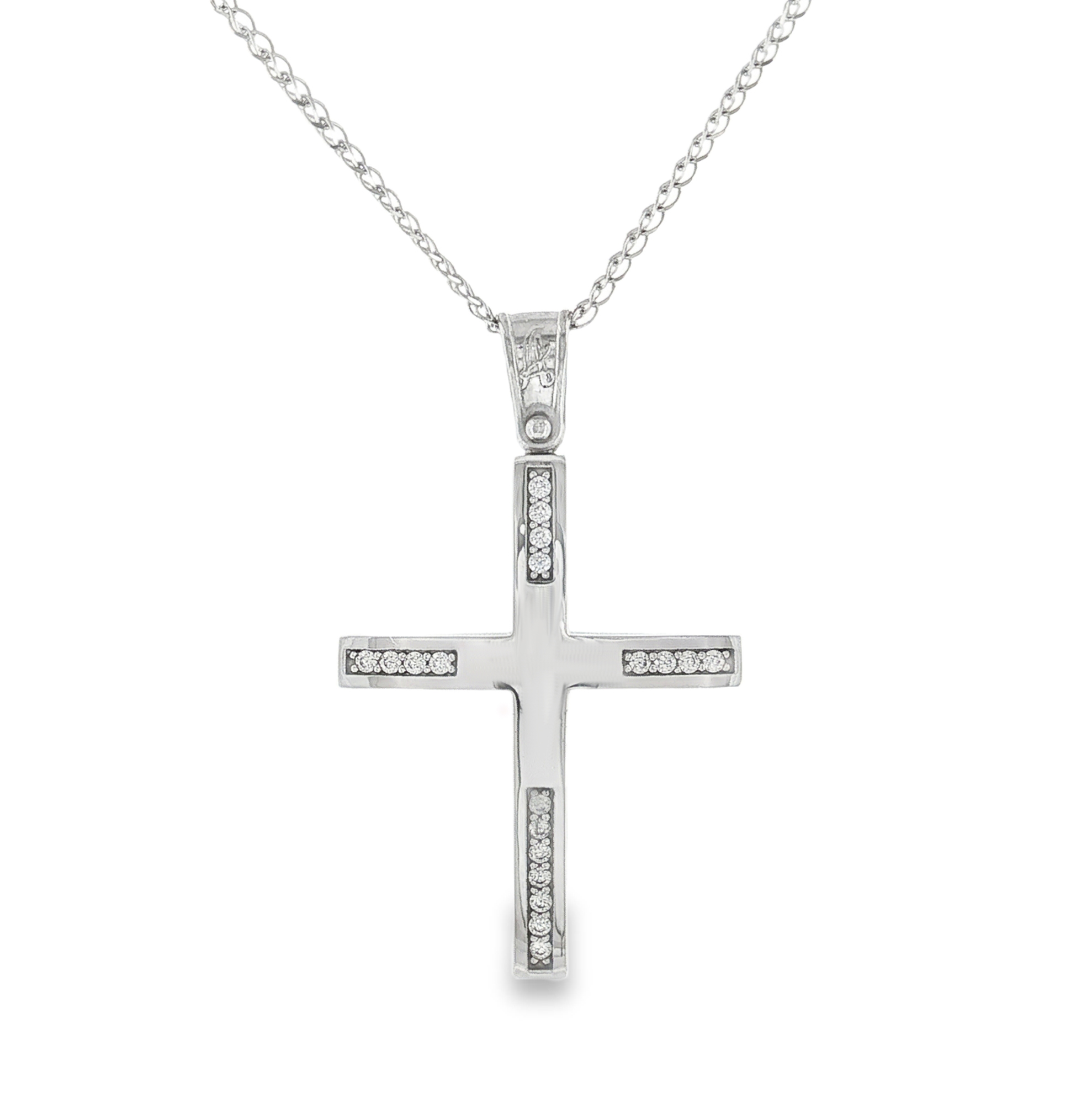 Channel-Set Diamond Cross Pendant in 14K White Gold
