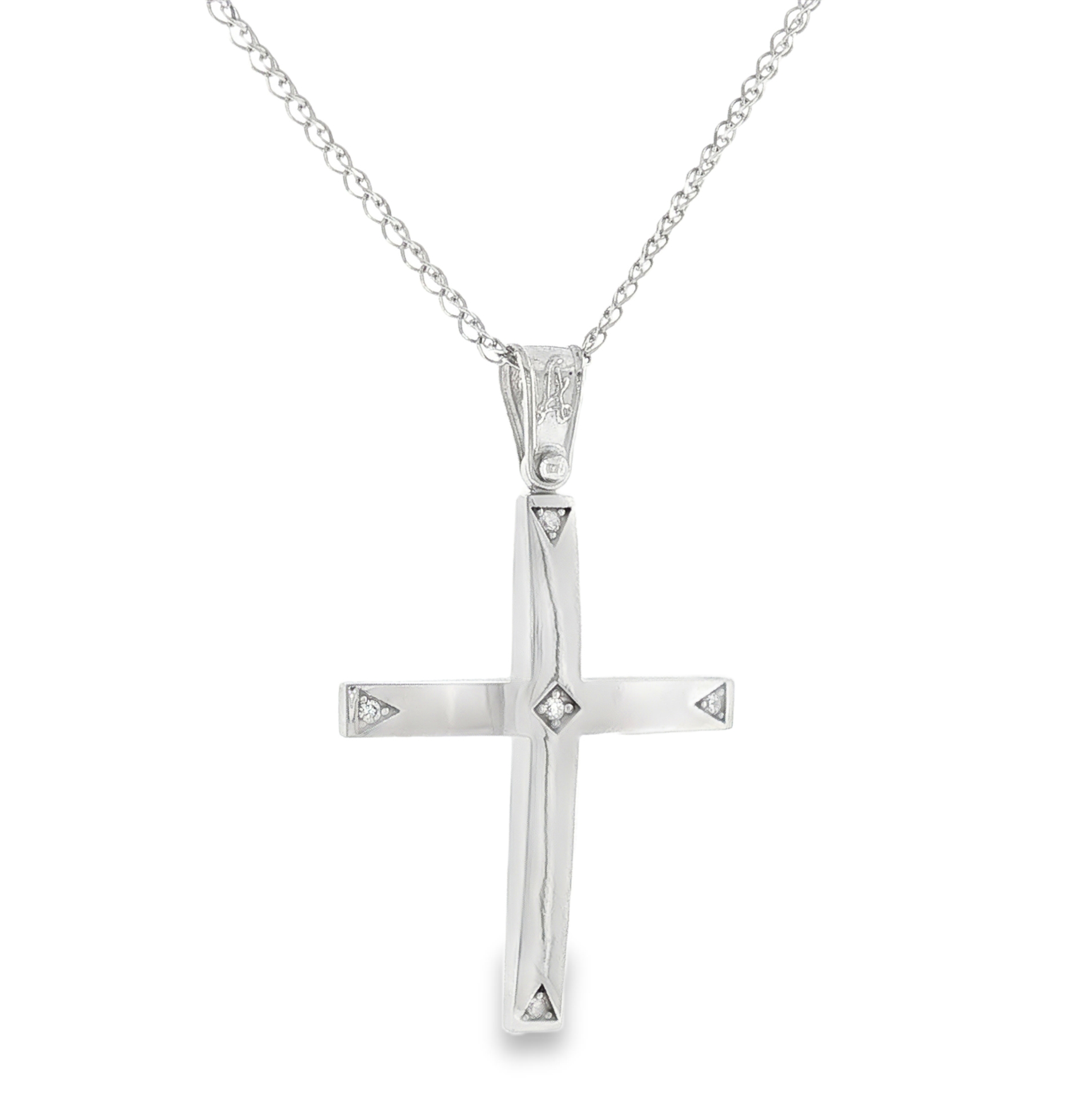 ST00883014_2 Geometric Cross Pendant with Zirconia in 14K White Gold