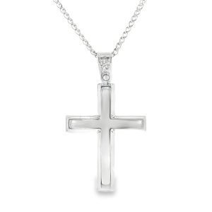 Sleek Beveled Cross Pendant in 14K White Gold