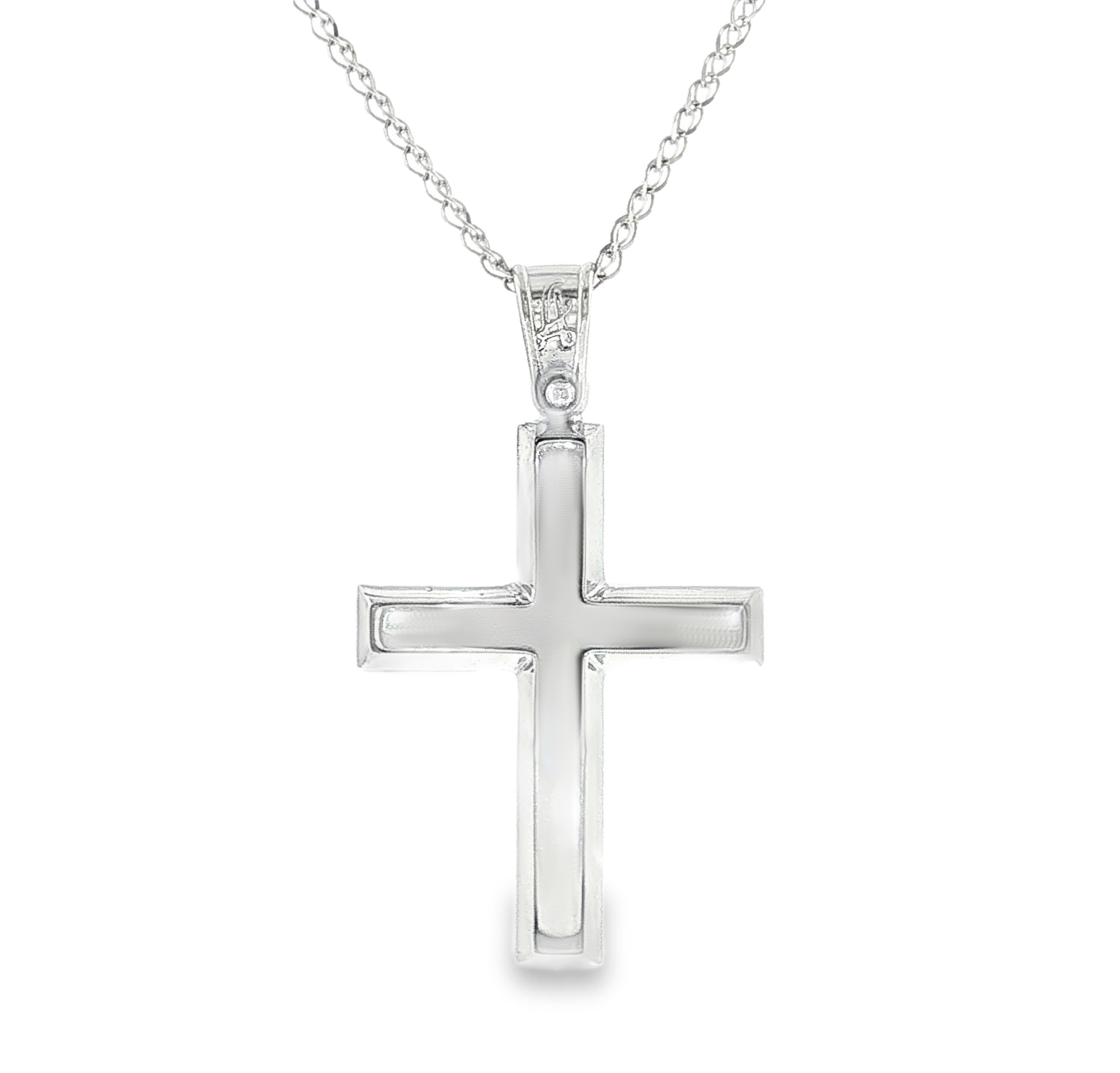 Sleek Beveled Cross Pendant in 14K White Gold