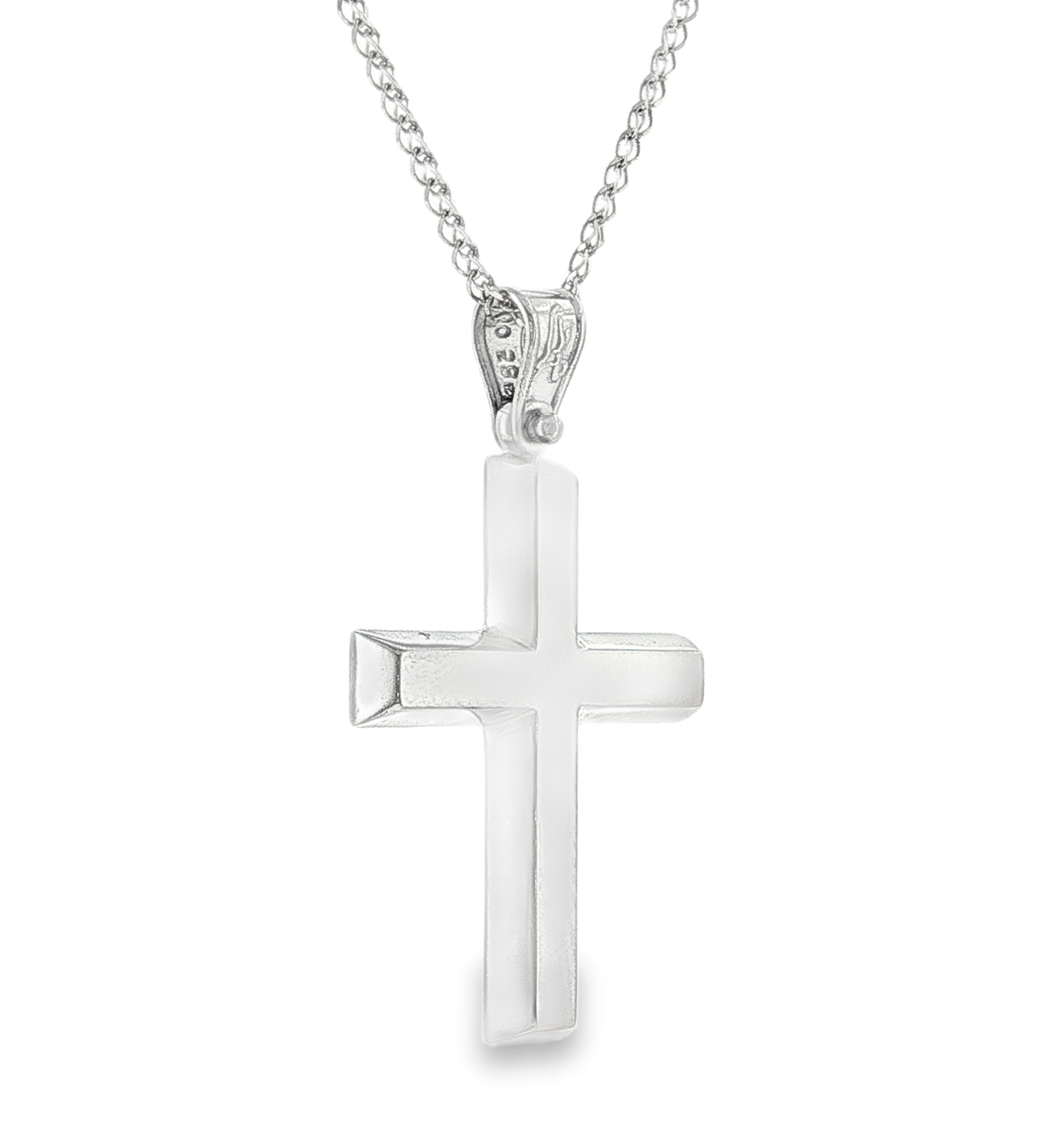 Sleek Beveled Cross Pendant in 14K White Gold