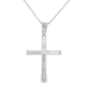 Modern Textured Cross Pendant in 14K White Gold
