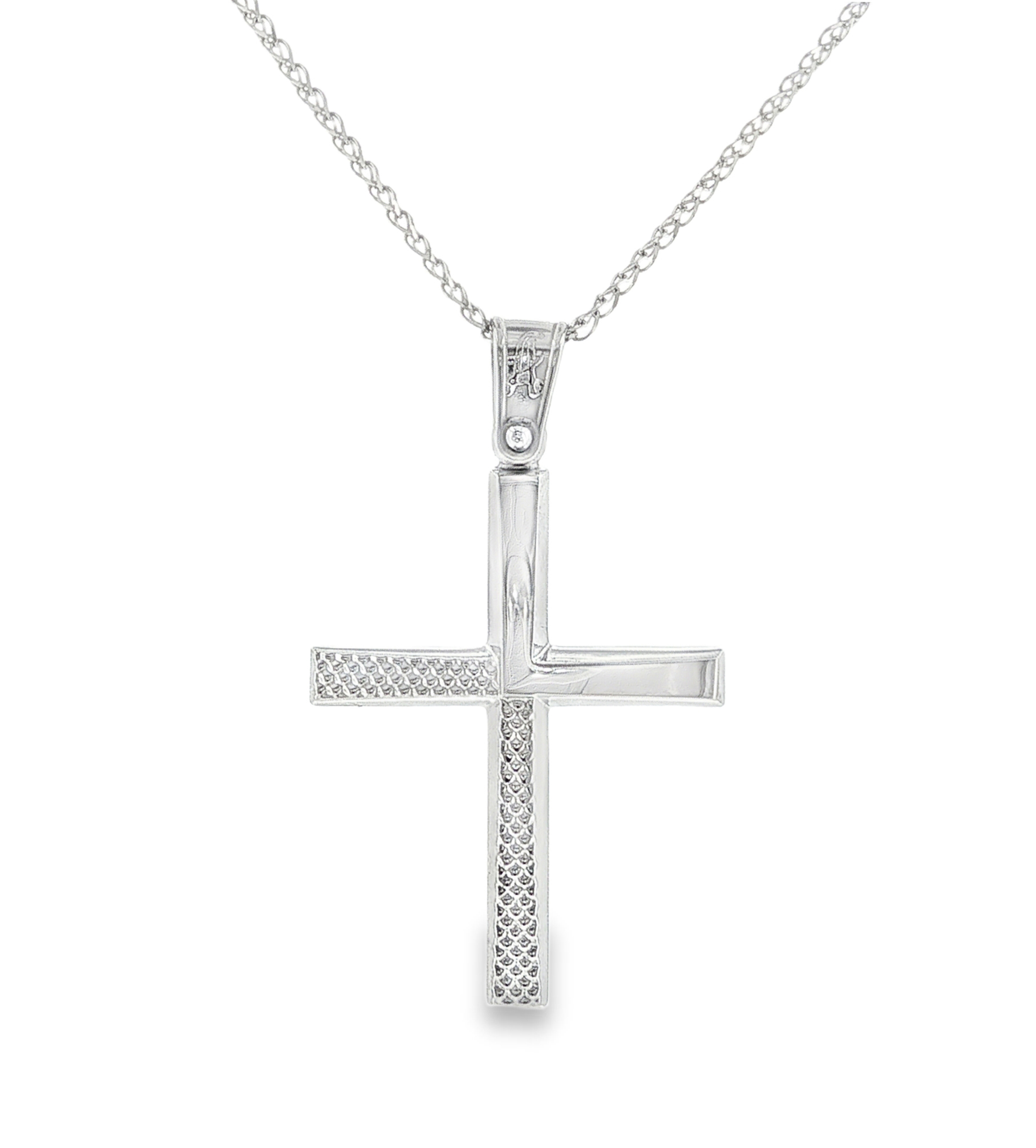 Modern Textured Cross Pendant in 14K White Gold