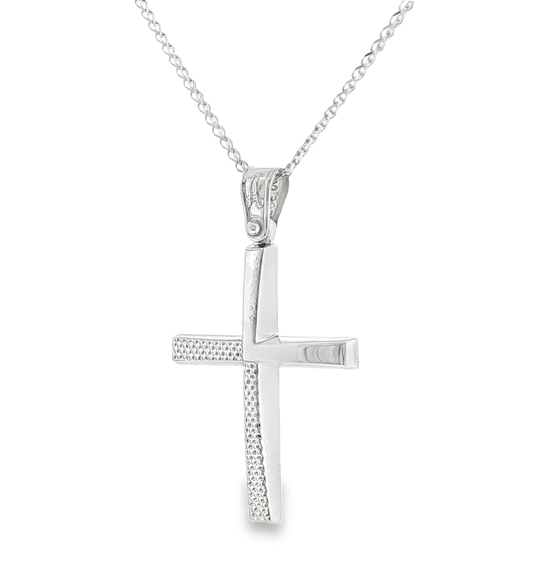 ST00896014_4 Modern Textured Cross Pendant in 14K White Gold