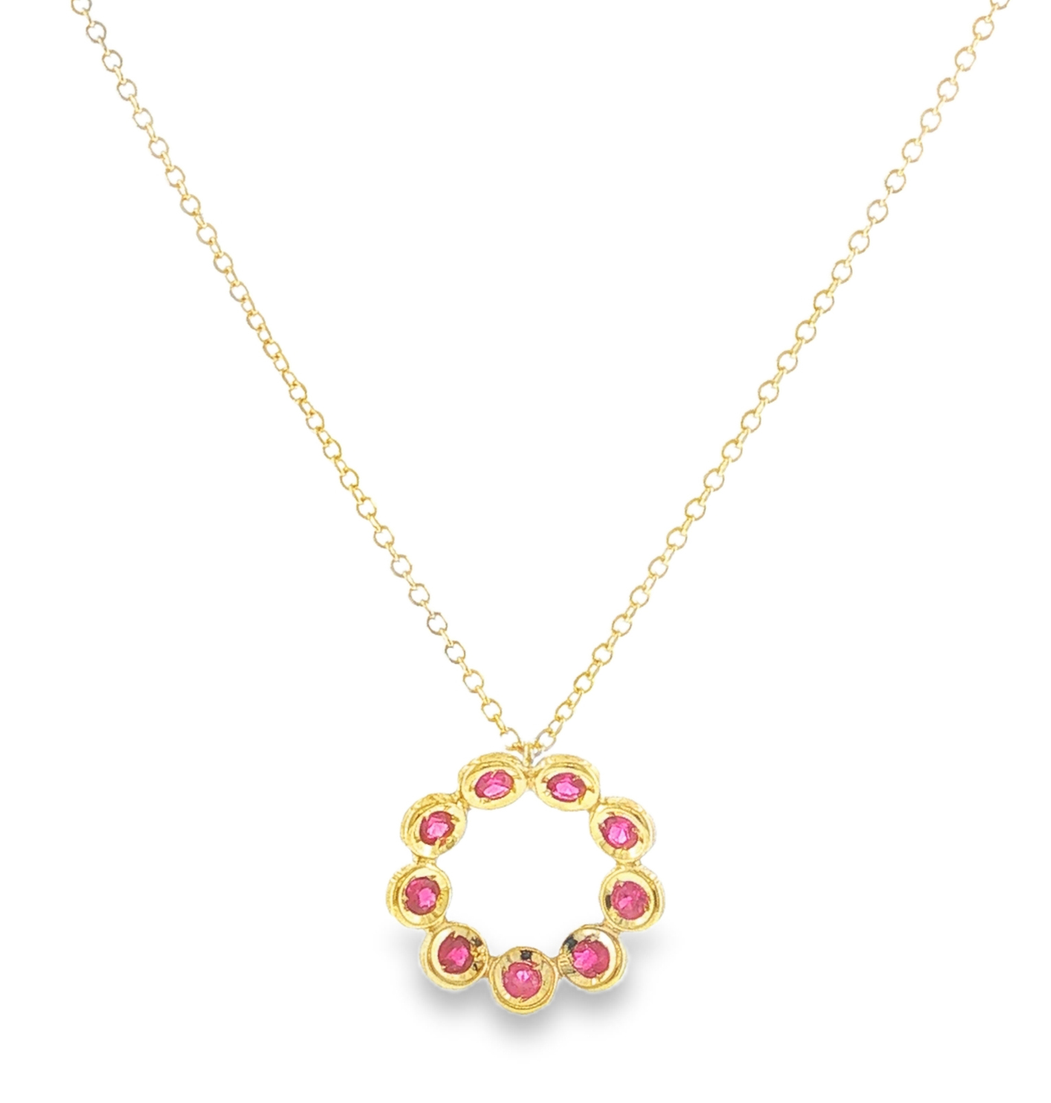 Circle Necklace with Rubies in 14K Gold