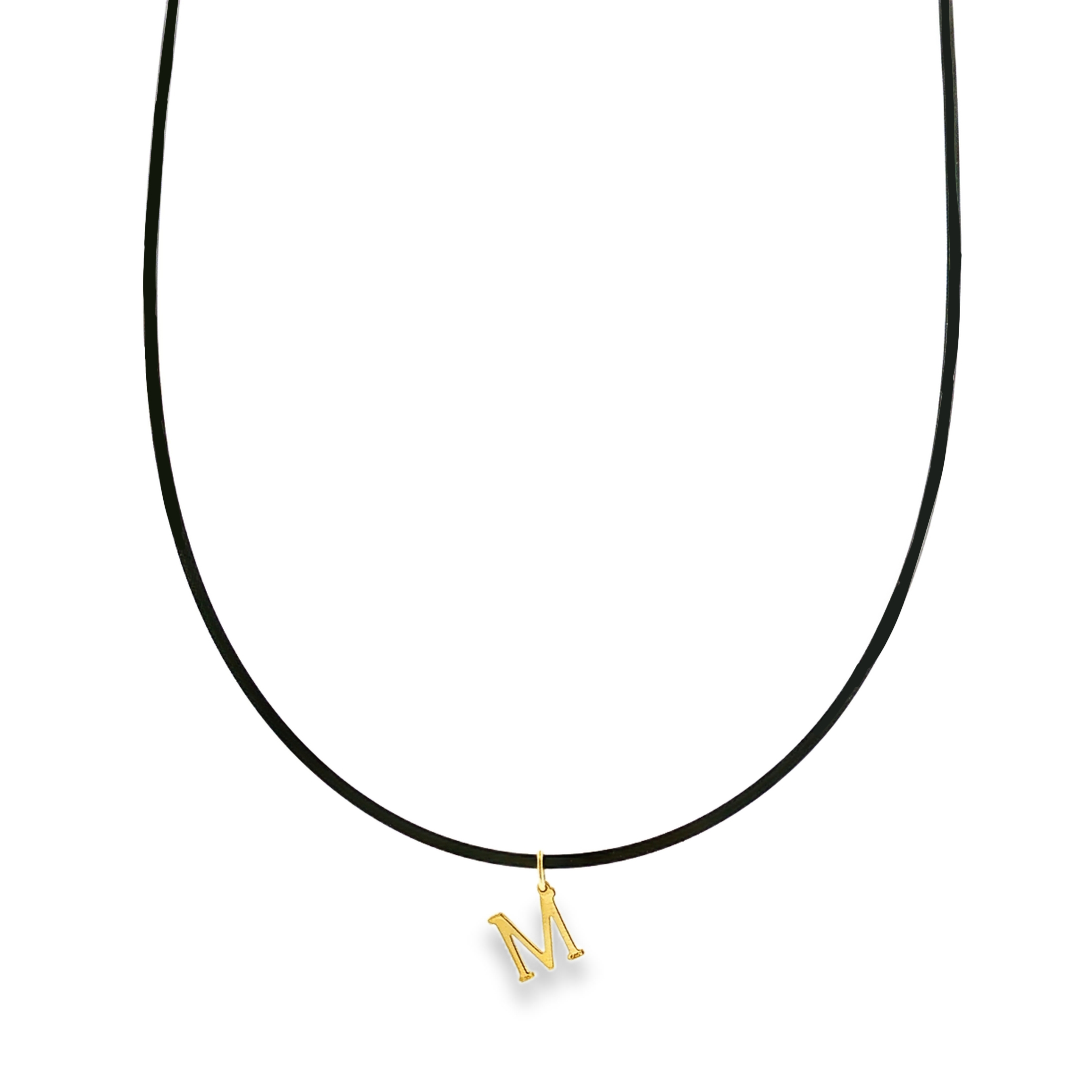 Initial "M" Pendant on Black Cord Necklace in 14K Yellow Gold