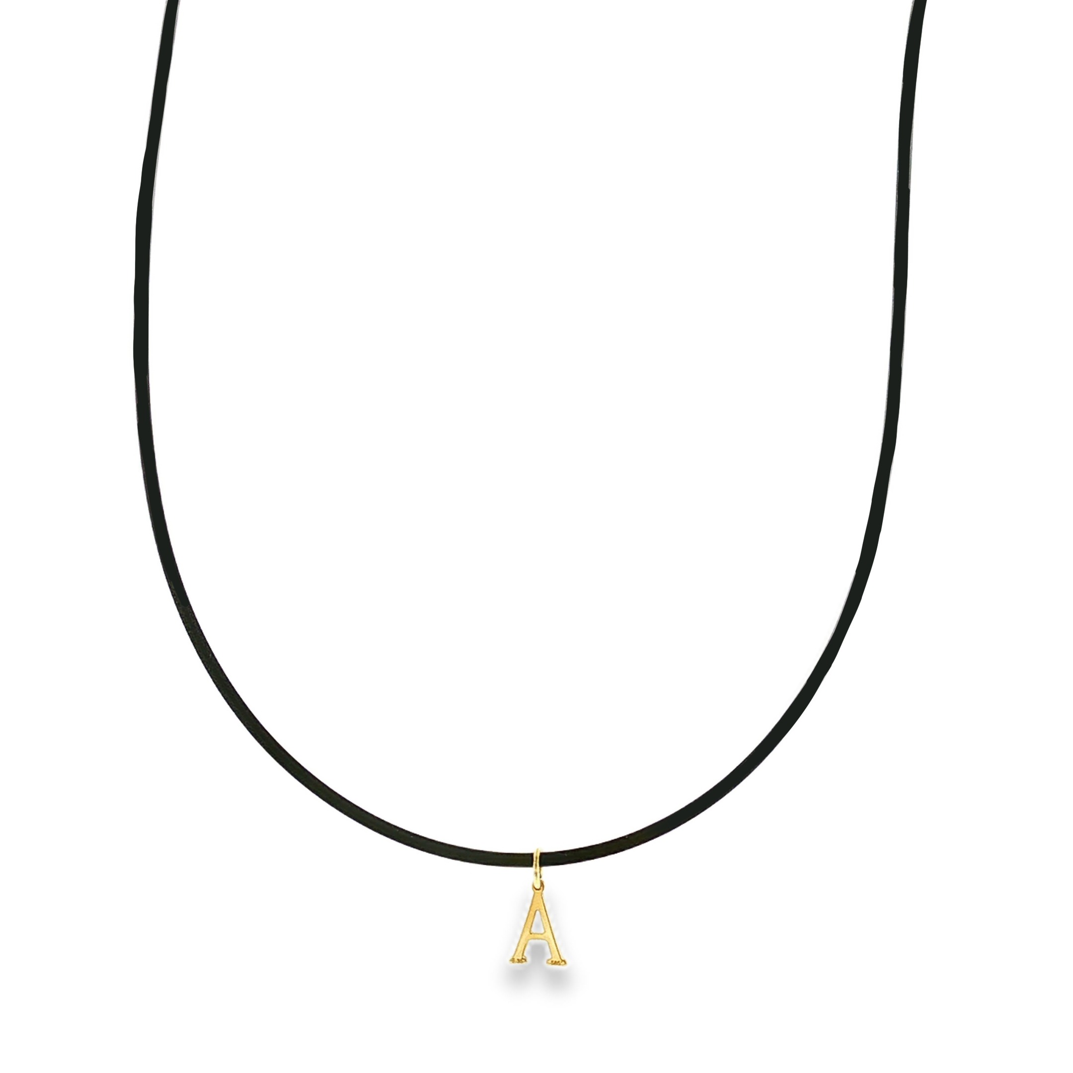 Initial "A" Pendant on Black Cord Necklace in 14K Yellow Gold