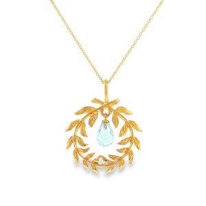 Olive Wreath Pendant with Blue Topaz in 18K Gold