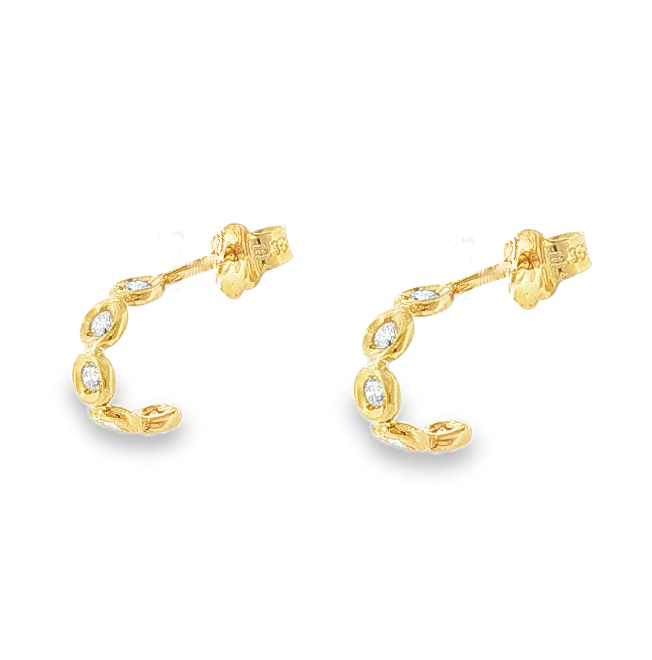 Open Hoop Stud Earrings with Natural Diamonds in 14K Gold