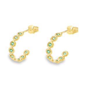 Open Hoop Stud Earrings with Emeralds in 14K Gold