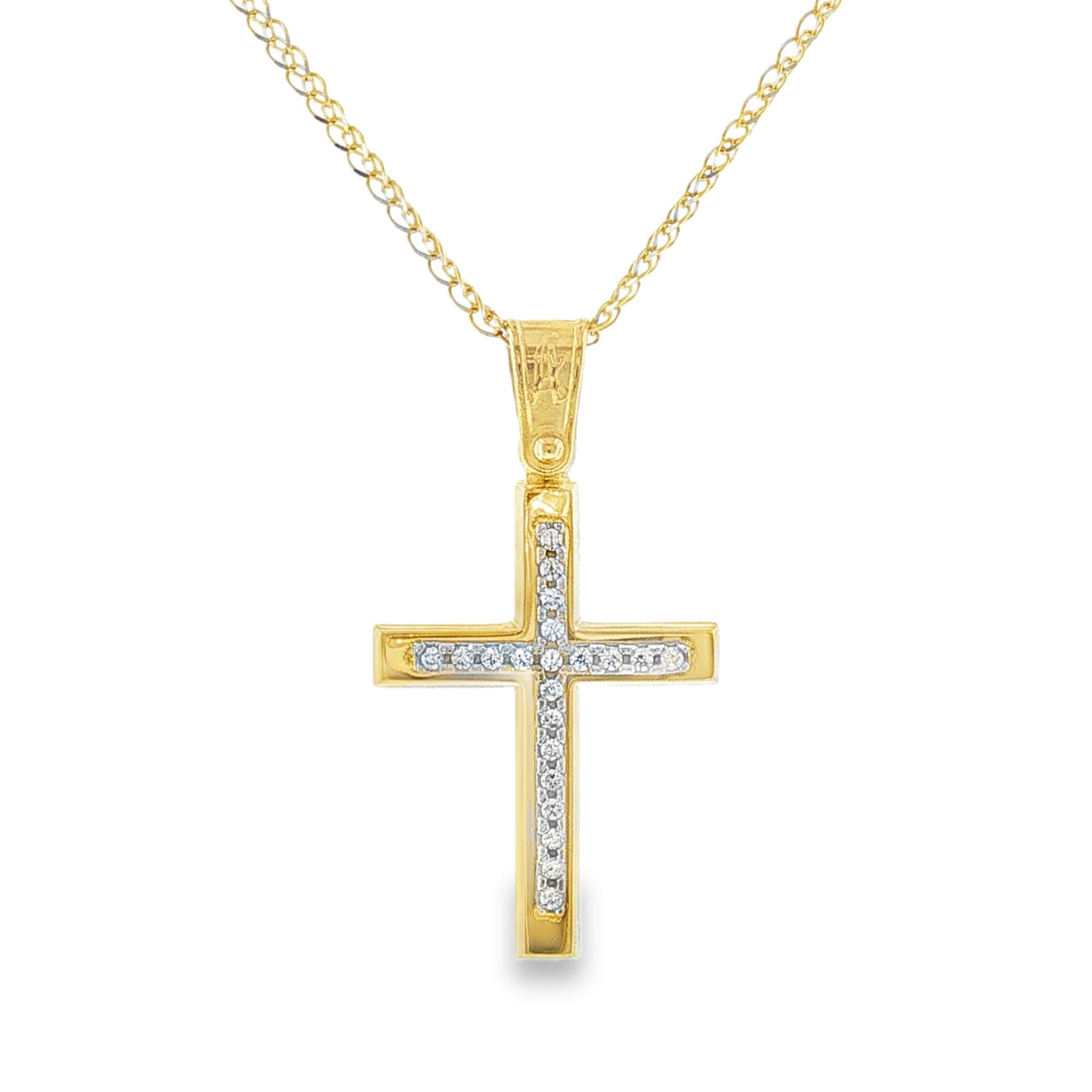 Cross Pendant with Linear Cubic Zirconia in 14K Gold