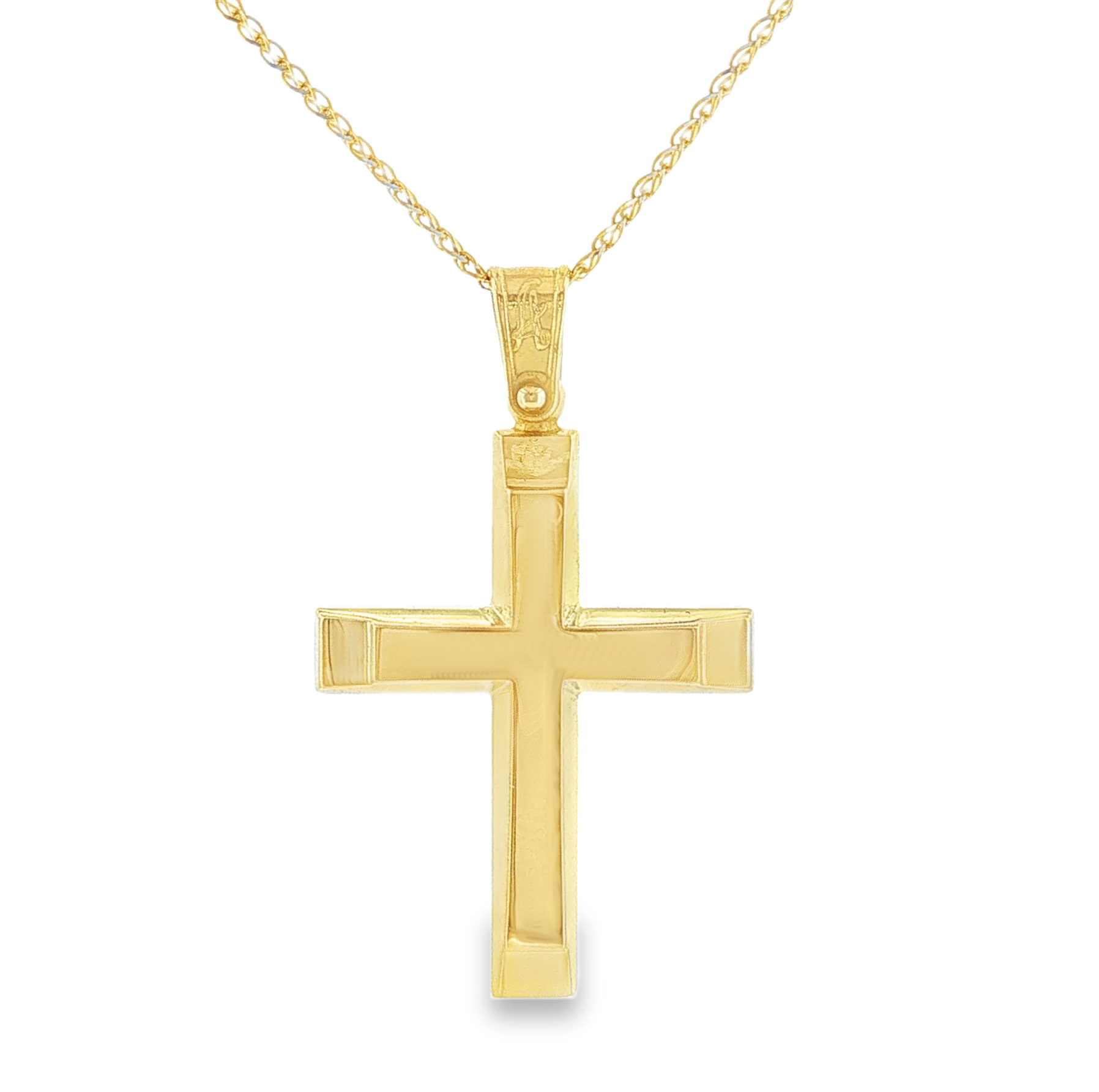 Sculpted Geometric Cross Pendant in 14K Gold