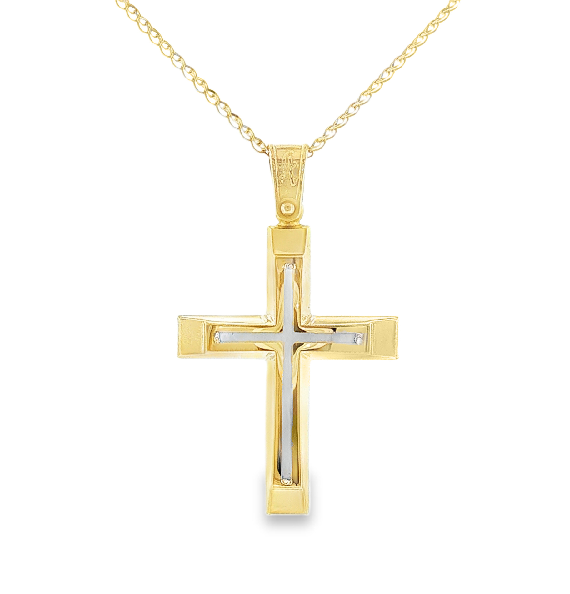 Two-Tone Cross Pendant with White Gold Inlay in 14K Gold