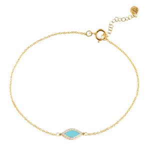 Evil Eye Bracelet with Turquoise Enamel and Diamonds in 14K Yellow Gold