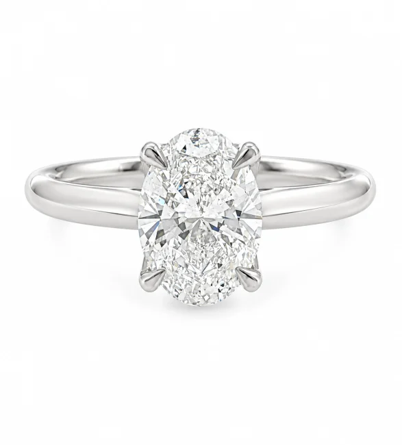 Μονόπετρο Δαχτυλίδι με Oval 1.53ct Lab-Grown Διαμάντι και Floral Βάση από Λευκό Χρυσό Κ18