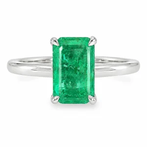 Colombian Emerald Solitaire Ring in 18K White Gold
